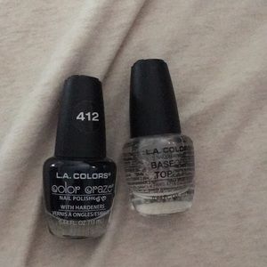 LA Colors black nail polish and base coat